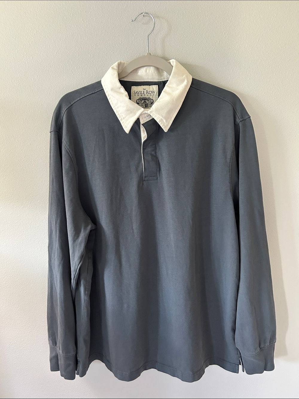 The Savile Row Co. London Long-Sleeve Rugby Shirt w/Contrast Collar Gray Size XL